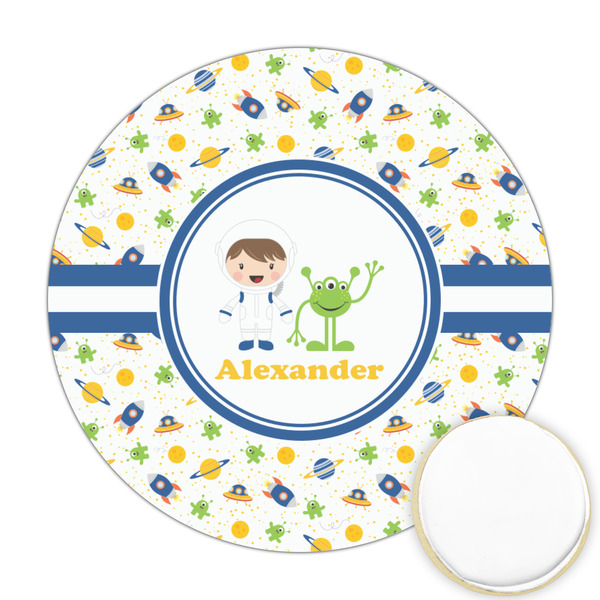 Custom Boy's Space Themed Printed Cookie Topper - Round (Personalized)