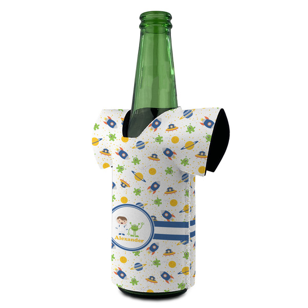 Boy's Space Themed Jersey Bottle Cooler - ANGLE (on bottle)