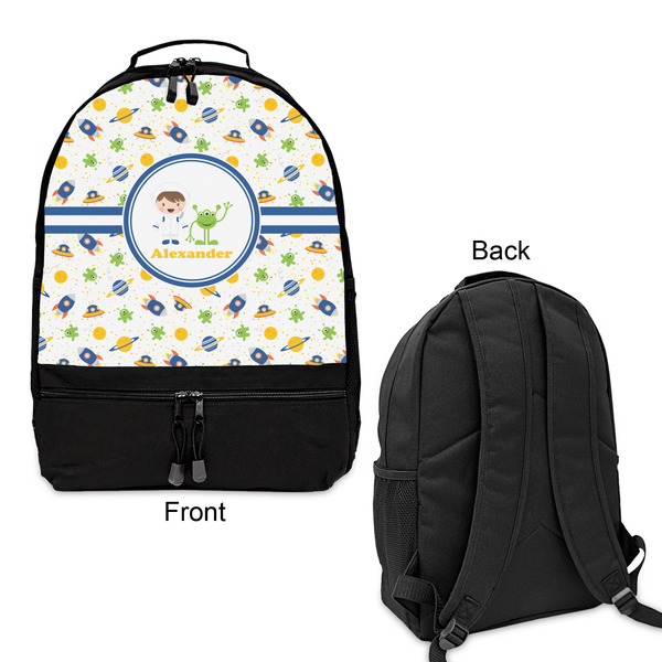 Boy's Space Themed Large Backpack - Black - Front & Back View