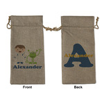 Boy's Space Themed Large Burlap Gift Bag - Front & Back (Personalized)