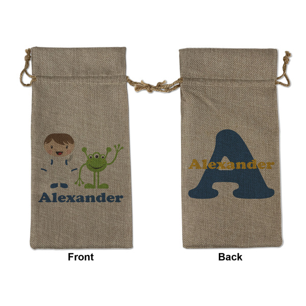 Custom Boy's Space Themed Large Burlap Gift Bag - Front & Back (Personalized)