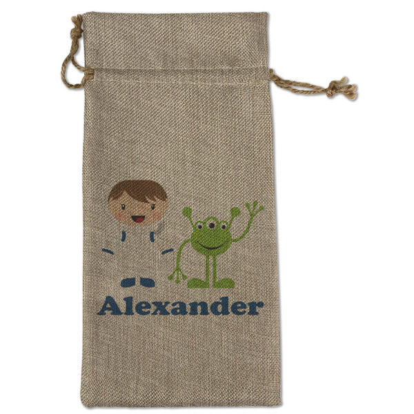 Custom Boy's Space Themed Large Burlap Gift Bag - Front (Personalized)