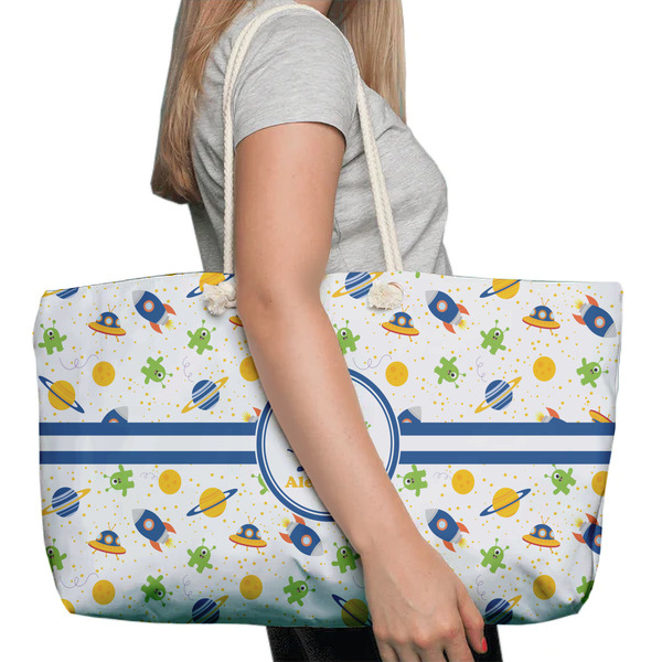 Boy's Space Themed Large Rope Tote Bag - In Context View