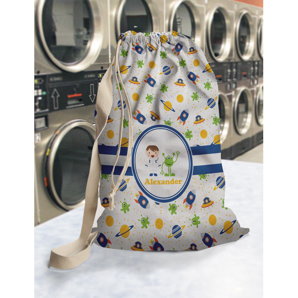 Boy's Space Themed Laundry Bag in Laundromat