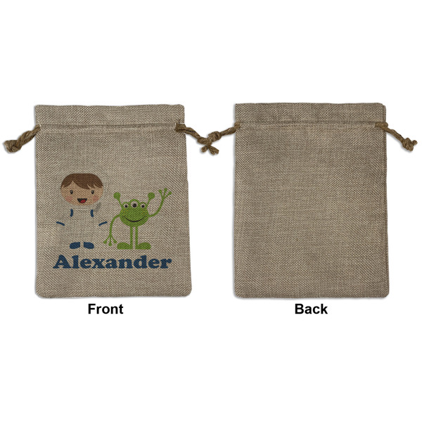 Boy's Space Themed Medium Burlap Gift Bag - Front Approval