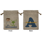 Boy's Space Themed Medium Burlap Gift Bag - Front & Back (Personalized)