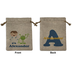 Boy's Space Themed Medium Burlap Gift Bag - Front & Back (Personalized)