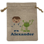 Boy's Space Themed Medium Burlap Gift Bag - Front (Personalized)