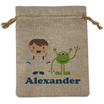 Boy's Space Themed Medium Burlap Gift Bag - Front (Personalized)