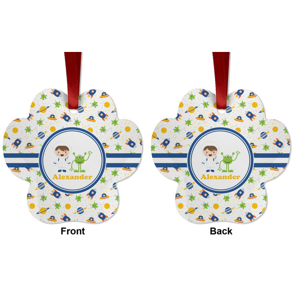 Boy's Space Themed Metal Paw Ornament - Front and Back