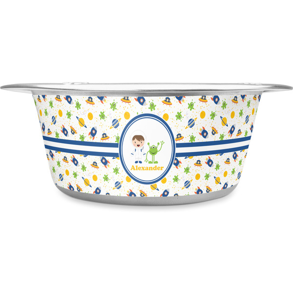 Custom Boy's Space Themed Stainless Steel Dog Bowl - Large (Personalized)