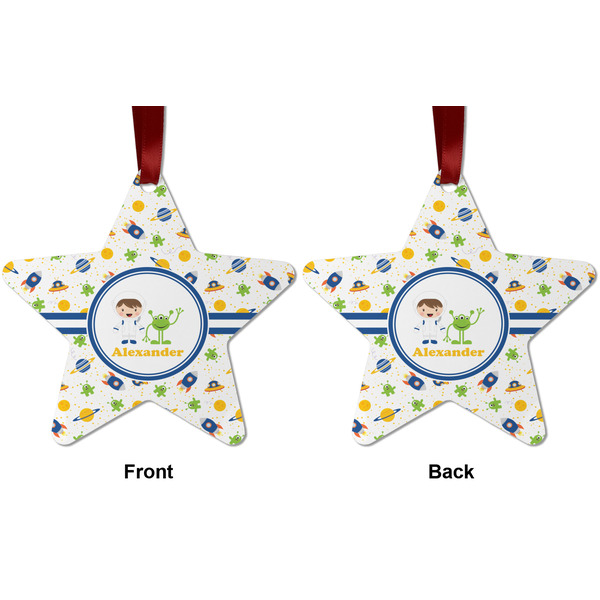 Boy's Space Themed Metal Star Ornament - Front and Back