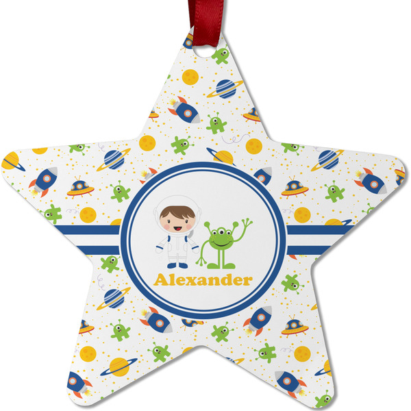 Custom Boy's Space Themed Metal Star Ornament - Double Sided w/ Name or Text