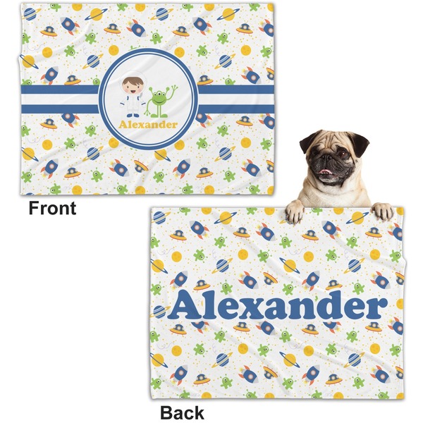 Boy's Space Themed Microfleece Dog Blanket - Regular - Front & Back