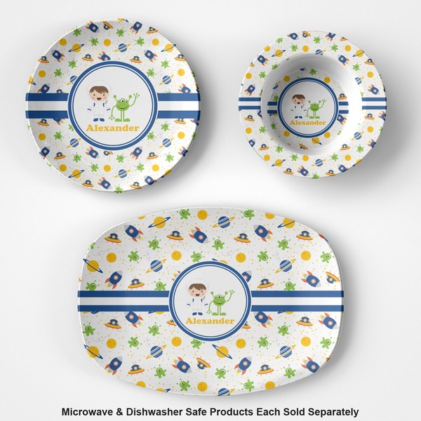 Boy's Space Themed Microwave & Dishwasher Safe CP Plastic Dishware - Group