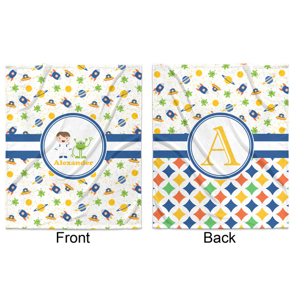 Boy's Space Themed Minky Blanket - 50"x60" - Double Sided - Front & Back