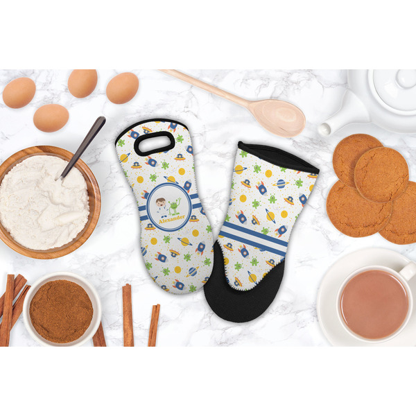Boy's Space Themed Neoprene Oven Mitt - Lifestyle Image