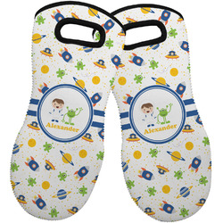 Boy's Space Themed Neoprene Oven Mitts - Set of 2 w/ Name or Text