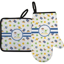 Boy's Space Themed Oven Mitt & Pot Holder Set w/ Name or Text