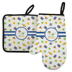 Boy's Space Themed Left Oven Mitt & Pot Holder Set w/ Name or Text