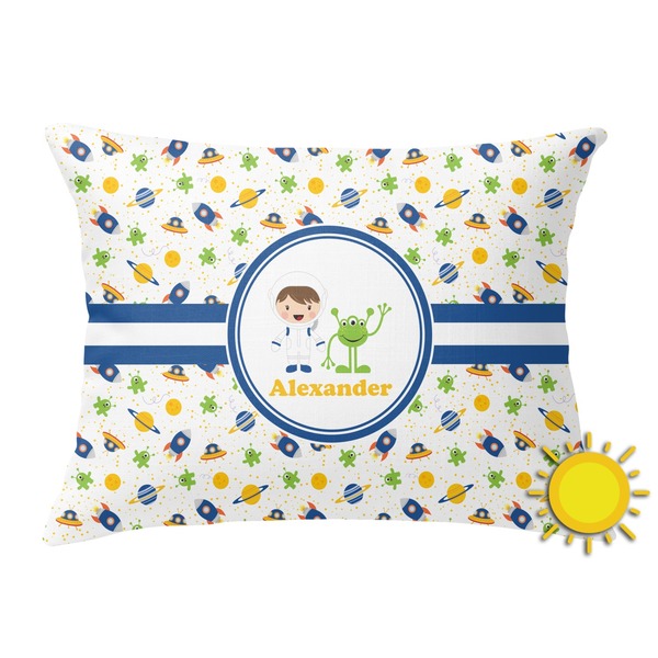 Custom Boy's Space Themed Outdoor Throw Pillow (Rectangular) (Personalized)