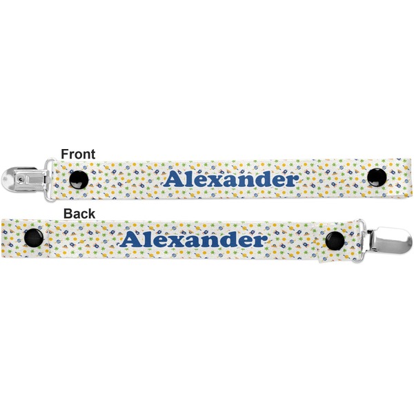 Boy's Space Themed Pacifier Clip - Front and Back