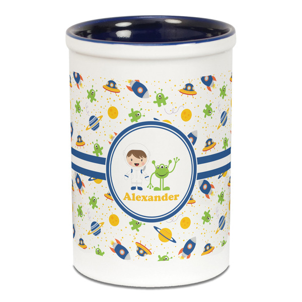 Custom Boy's Space Themed Ceramic Pencil Holders - Blue