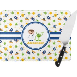 Boy's Space Themed Rectangular Glass Cutting Board (Personalized)