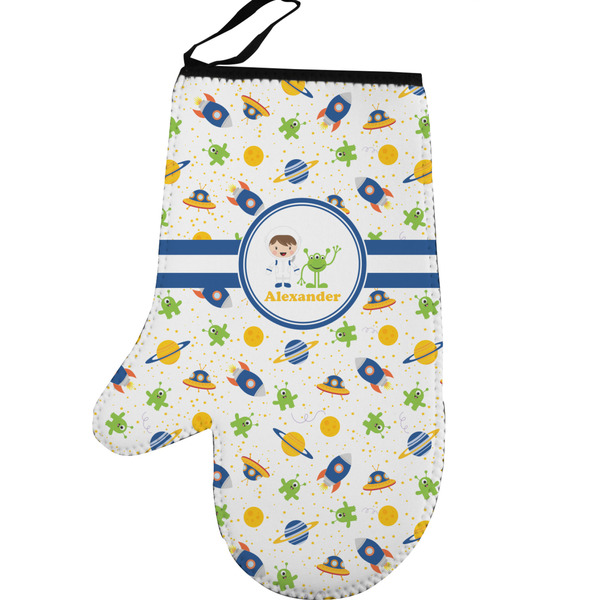 Boy's Space Themed Personalized Oven Mitt - Left