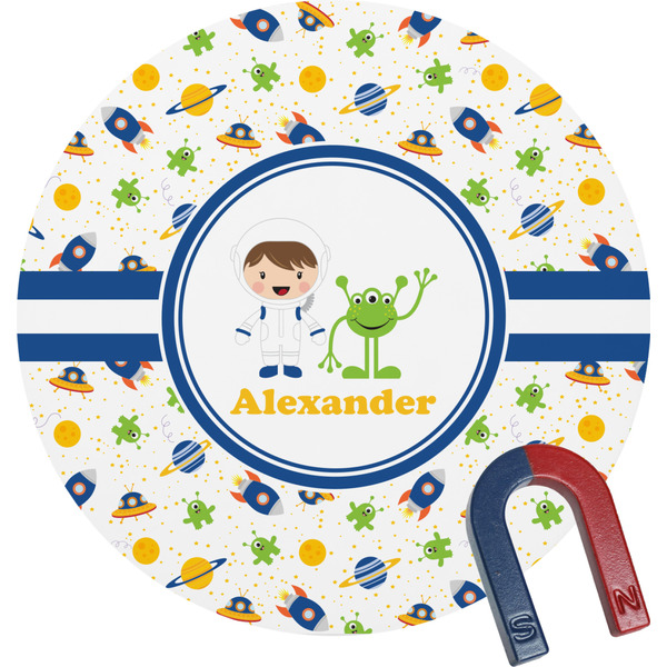 Custom Boy's Space Themed Round Fridge Magnet (Personalized)