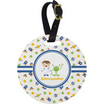 Boy's Space Themed Plastic Luggage Tag - Round (Personalized)