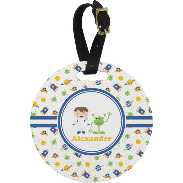 Custom Boy's Space Themed Plastic Luggage Tag - Round (Personalized)