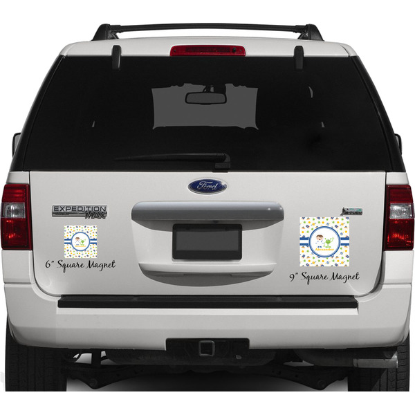 Boy's Space Themed Personalized Square Car Magnets on Ford Explorer