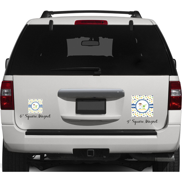 Boy's Space Themed Personalized Square Car Magnets on Ford Explorer
