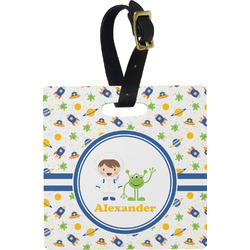 Boy's Space Themed Plastic Luggage Tag - Square w/ Name or Text