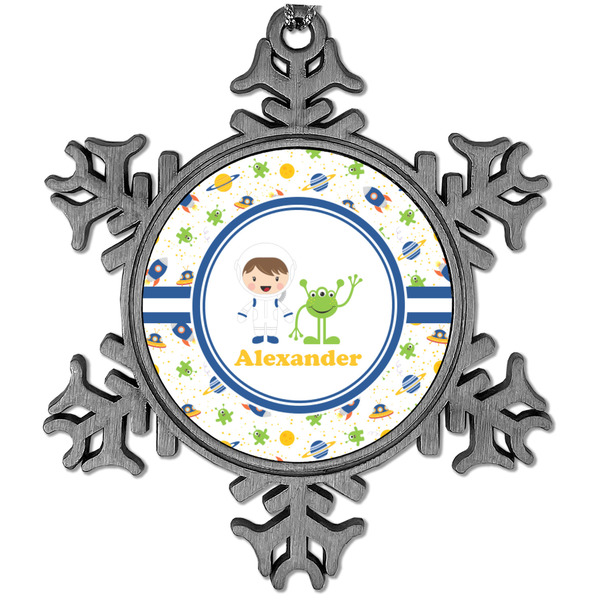 Custom Boy's Space Themed Vintage Snowflake Ornament (Personalized)