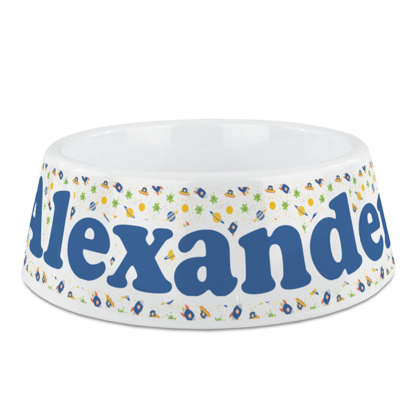 Custom Boy's Space Themed Plastic Dog Bowl (Personalized)