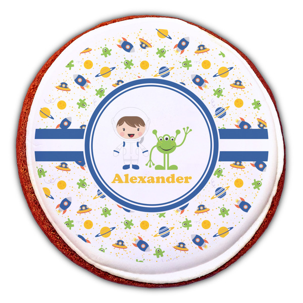 Boy's Space Themed Printed Icing Circle - Large - On Cookie