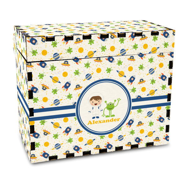 Custom Boy's Space Themed Wood Recipe Box - Full Color Print (Personalized)