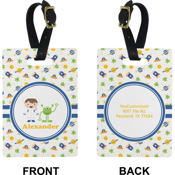 Boy's Space Themed Rectangle Luggage Tag (Front + Back)