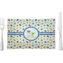 Boy's Space Themed Rectangular Glass Lunch / Dinner Plate - Single or Set (Personalized)