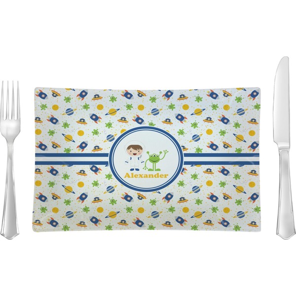 Custom Boy's Space Themed Rectangular Glass Lunch / Dinner Plate - Single or Set (Personalized)