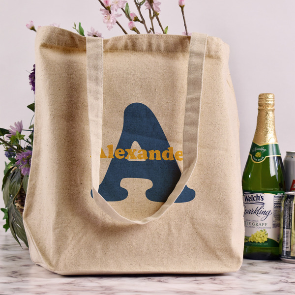 Boy's Space Themed Reusable Cotton Grocery Bag - In Context