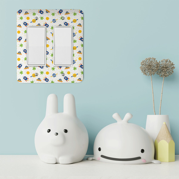 Boy's Space Themed Rocker Light Switch Covers - Double - IN CONTEXT
