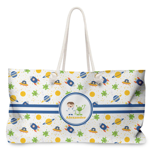 Custom Boy's Space Themed Large Tote Bag with Rope Handles (Personalized)