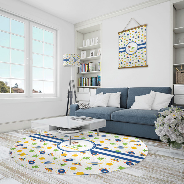 Boy's Space Themed Round Area Rug - IN CONTEXT