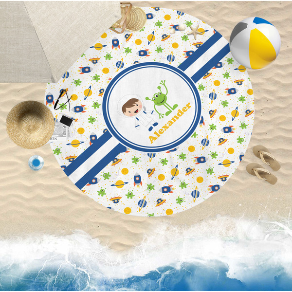 Boy's Space Themed Round Beach Towel Lifestyle