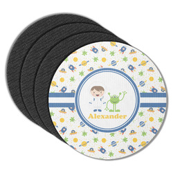 Boy's Space Themed Round Rubber Backed Coasters - Set of 4 (Personalized)