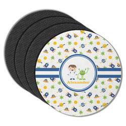 Boy's Space Themed Round Rubber Backed Coasters - Set of 4 (Personalized)