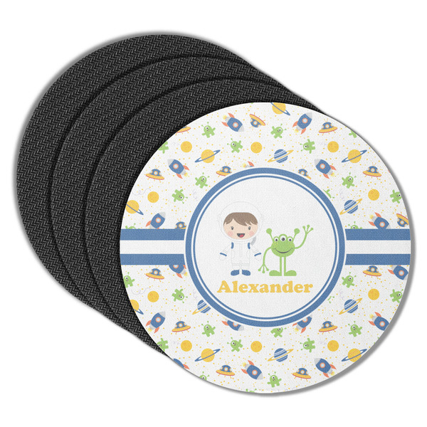 Custom Boy's Space Themed Round Rubber Backed Coasters - Set of 4 (Personalized)